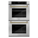 ZLINE Autograph 30-Inch True Convection Double Wall Oven in Stainless Steel & Bronze Helix Handles (WADZ-30-KCB)
