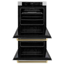 ZLINE Autograph 30-Inch True Convection Double Wall Oven in Stainless Steel & Bronze Helix Handles (WADZ-30-KCB)
