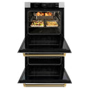 ZLINE Autograph 30-Inch True Convection Double Wall Oven in Stainless Steel & Gold Helix Handles (WADZ-30-KG)