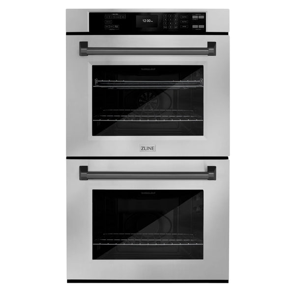 ZLINE 30-Inch Autograph Edition Professional True Convection Double Wall Oven with Air Fry and Self Clean in Stainless Steel with Matte Black Handles (WADZ-30-MB)