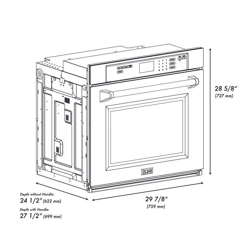 ZLINE Autograph Edition 2-Piece Appliance Package - 30-Inch Single Wall Oven with Self-Clean and 30-inch Built-In Microwave Oven in Stainless Steel with Champagne Bronze Trim