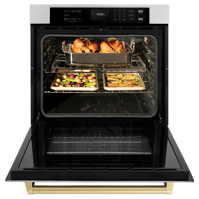 ZLINE Autograph Edition 30-Inch Professional True Convection Single Wall Oven with Air Fry and Self Clean in Stainless Steel with Champagne Bronze Handle (WASZ-30-CB)