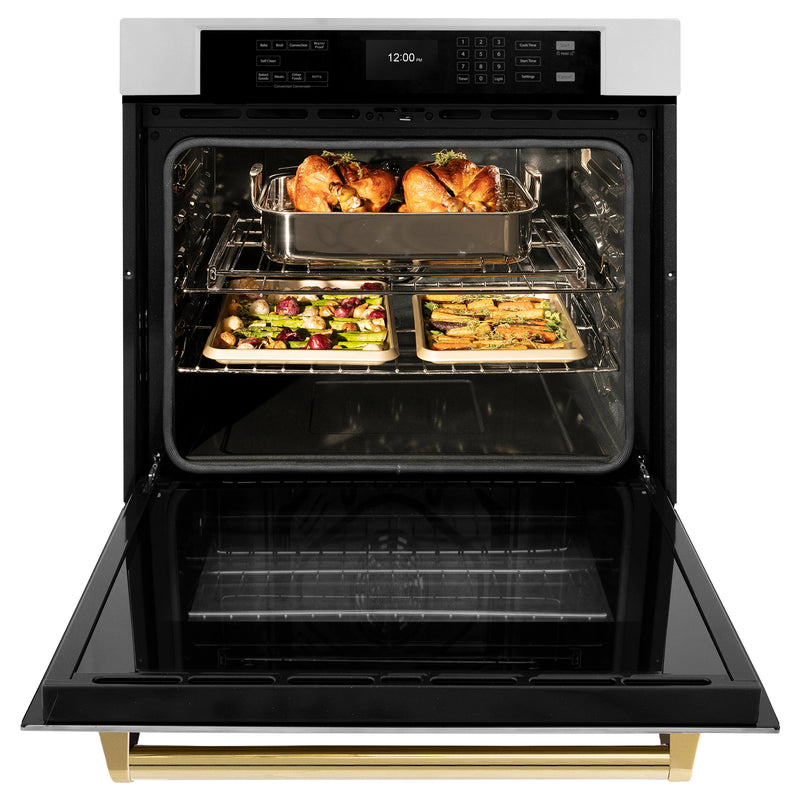 ZLINE Autograph Edition 2-Piece Appliance Package - 30-Inch Single Wall Oven with Self-Clean and 30-inch Built-In Microwave Oven in Stainless Steel with Gold Trim