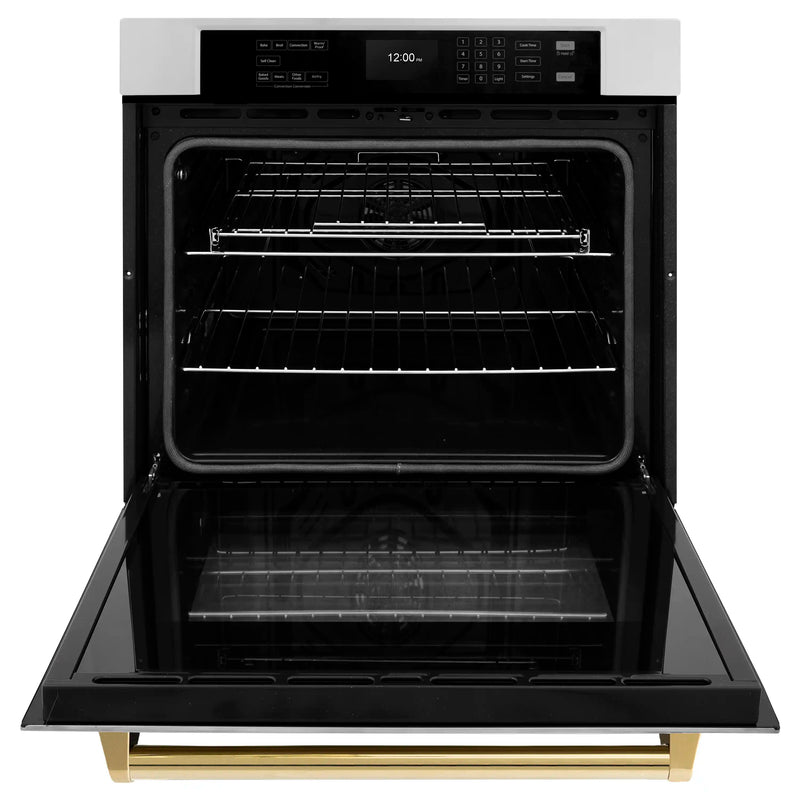 ZLINE Autograph Edition 30-Inch Professional True Convection Single Wall Oven with Air Fry and Self Clean in Stainless Steel with Polished Gold Handle (WASZ-30-G)