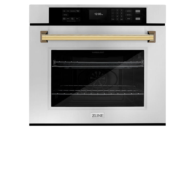 ZLINE Autograph Edition 2-Piece Appliance Package - 30-Inch Single Wall Oven with Self-Clean and 30-inch Built-In Microwave Oven in Stainless Steel with Gold Trim