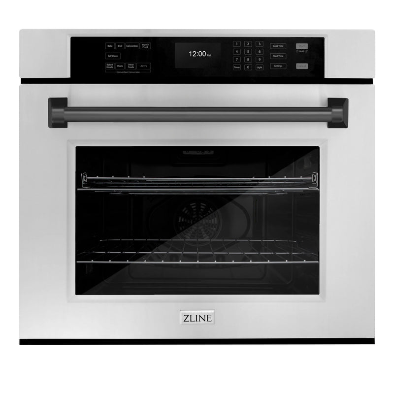 ZLINE Autograph Edition 2-Piece Appliance Package - 30-Inch Single Wall Oven with Self-Clean and 30-inch Built-In Microwave Oven in Stainless Steel with Matte Black Trim