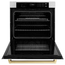 ZLINE 30-Inch Autograph Edition Professional True Convection Single Wall Oven with Air Fry and Self Clean in Stainless Steel with White Matte Door and Gold Handle (WASZ-WM-30-G)