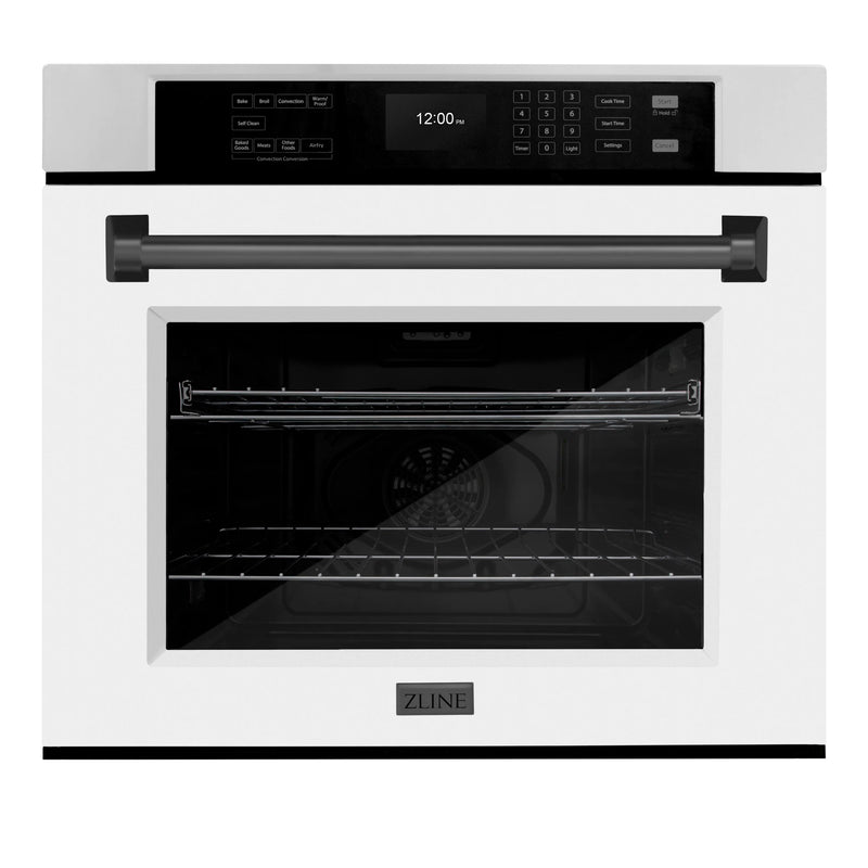 ZLINE 30-Inch Autograph Edition Professional True Convection Single Wall Oven with Air Fry and Self Clean in Stainless Steel with White Matte Door and Matte Black Handle (WASZ-WM-30-MB)