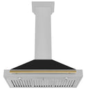 ZLINE Autograph Edition 36-Inch Fingerprint Resistant Satin Stainless Steel Range Hood with Black Matte Shell and Polished Gold Handle (KB4SNZ-BLM36-G)