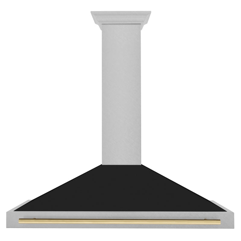 ZLINE Autograph Edition 48-Inch Fingerprint Resistant DuraSnow Stainless Steel Range Hood with Black Matte Shell and Gold Handle (KB4SNZ-BLM48-G)