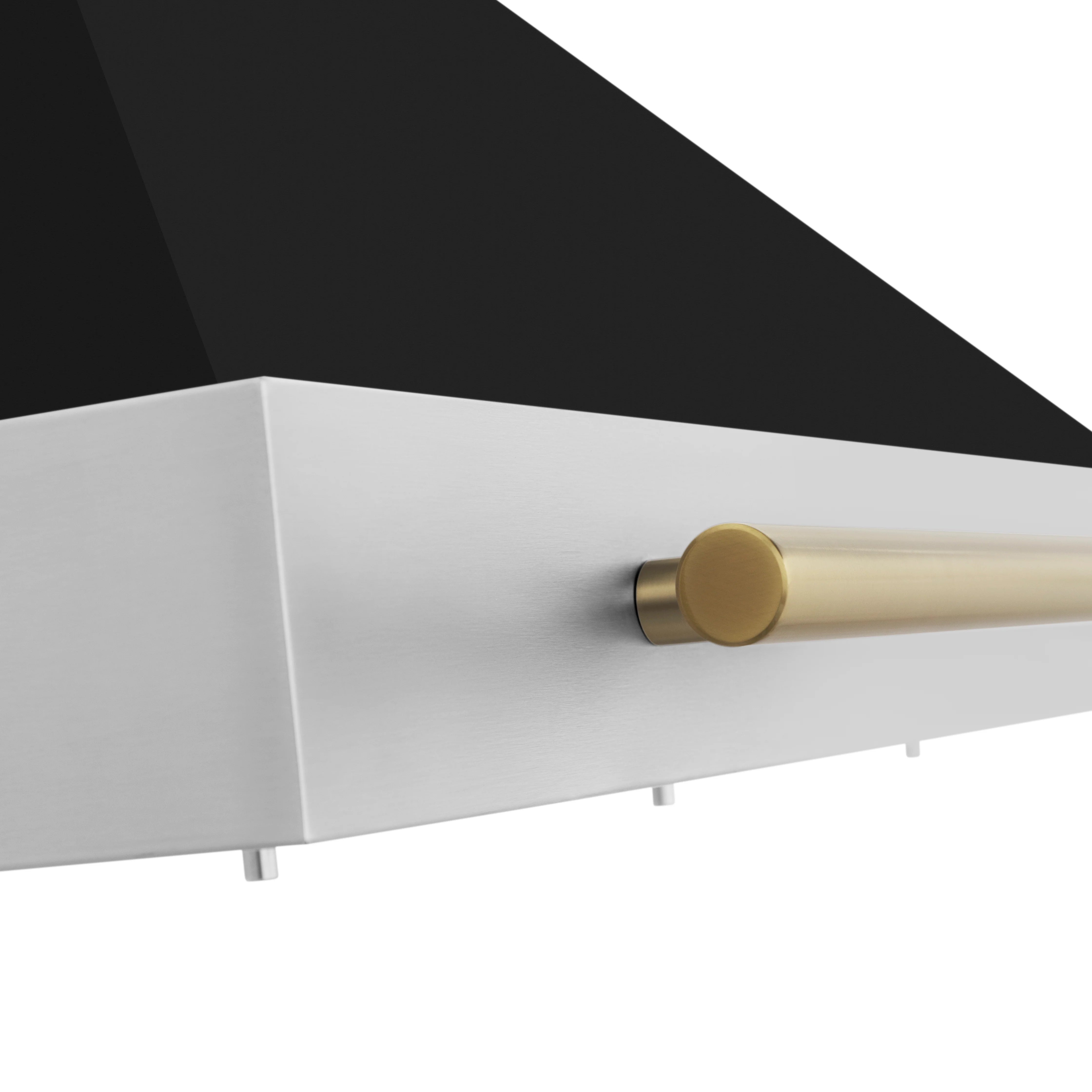 Black chimney wall mount range hood side with round bronze handle