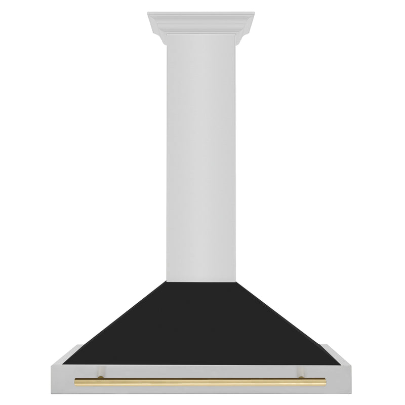 ZLINE Autograph Edition 36-Inch Wall Mount Range Hood in Stainless Steel with Black Matte Shell and Champagne Bronze Handle (KB4STZ-BLM36-CB)