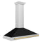 ZLINE Autograph Edition 48-Inch Wall Mount Range Hood in Stainless Steel with Black Matte Shell and Polished Gold Handle (KB4STZ-BLM48-G)