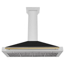 ZLINE Autograph Edition 48-Inch Wall Mount Range Hood in Stainless Steel with Black Matte Shell and Polished Gold Handle (KB4STZ-BLM48-G)
