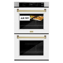 ZLINE Autograph Edition 30-Inch Professional True Convection Double Wall Oven with Air Fry and Self Clean in Stainless Steel with White Matte Doors and Champagne Bronze Handles (WADZ-WM-30-CB)