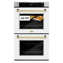 ZLINE 30-Inch Autograph Edition Professional True Convection Double Wall Oven with Air Fry and Self Clean in Stainless Steel with White Matte Doors and Polished Gold Handles (WADZ-WM-30-G)