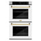 ZLINE 30-Inch Autograph Edition Professional True Convection Double Wall Oven with Air Fry and Self Clean in Stainless Steel with White Matte Doors and Polished Gold Handles (WADZ-WM-30-G)