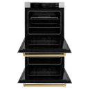 ZLINE 30-Inch Autograph Edition Professional True Convection Double Wall Oven with Air Fry and Self Clean in Stainless Steel with White Matte Doors and Polished Gold Handles (WADZ-WM-30-G)