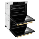 ZLINE 30-Inch Autograph Edition Professional True Convection Double Wall Oven with Air Fry and Self Clean in Stainless Steel with White Matte Doors and Polished Gold Handles (WADZ-WM-30-G)