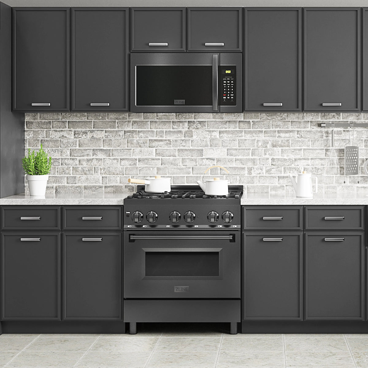 ZLINE over-the-range microwave in black stainless steel with closed door and keypad