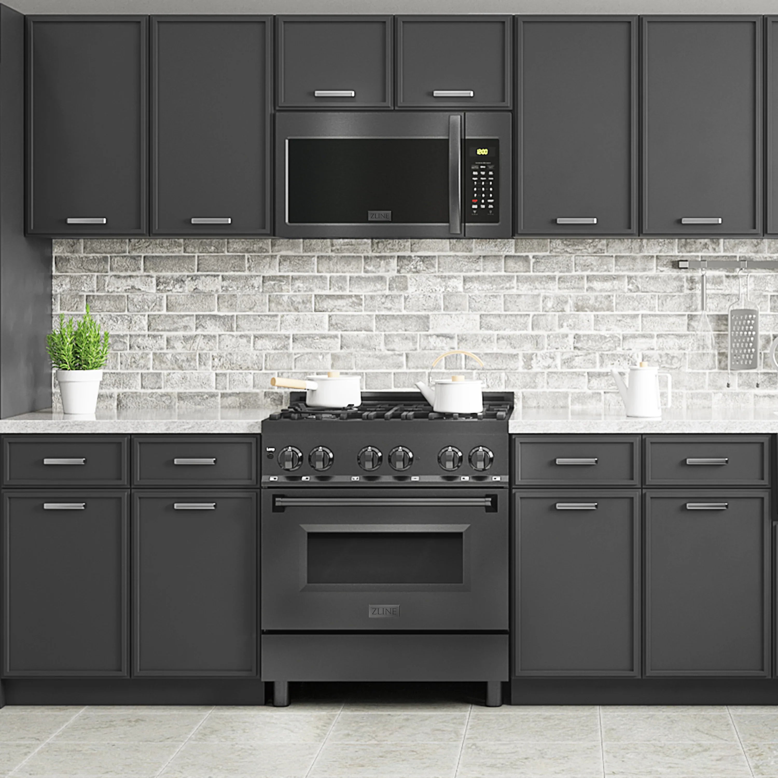 Black stainless steel range with front oven door, knob controls, and cooktop burners