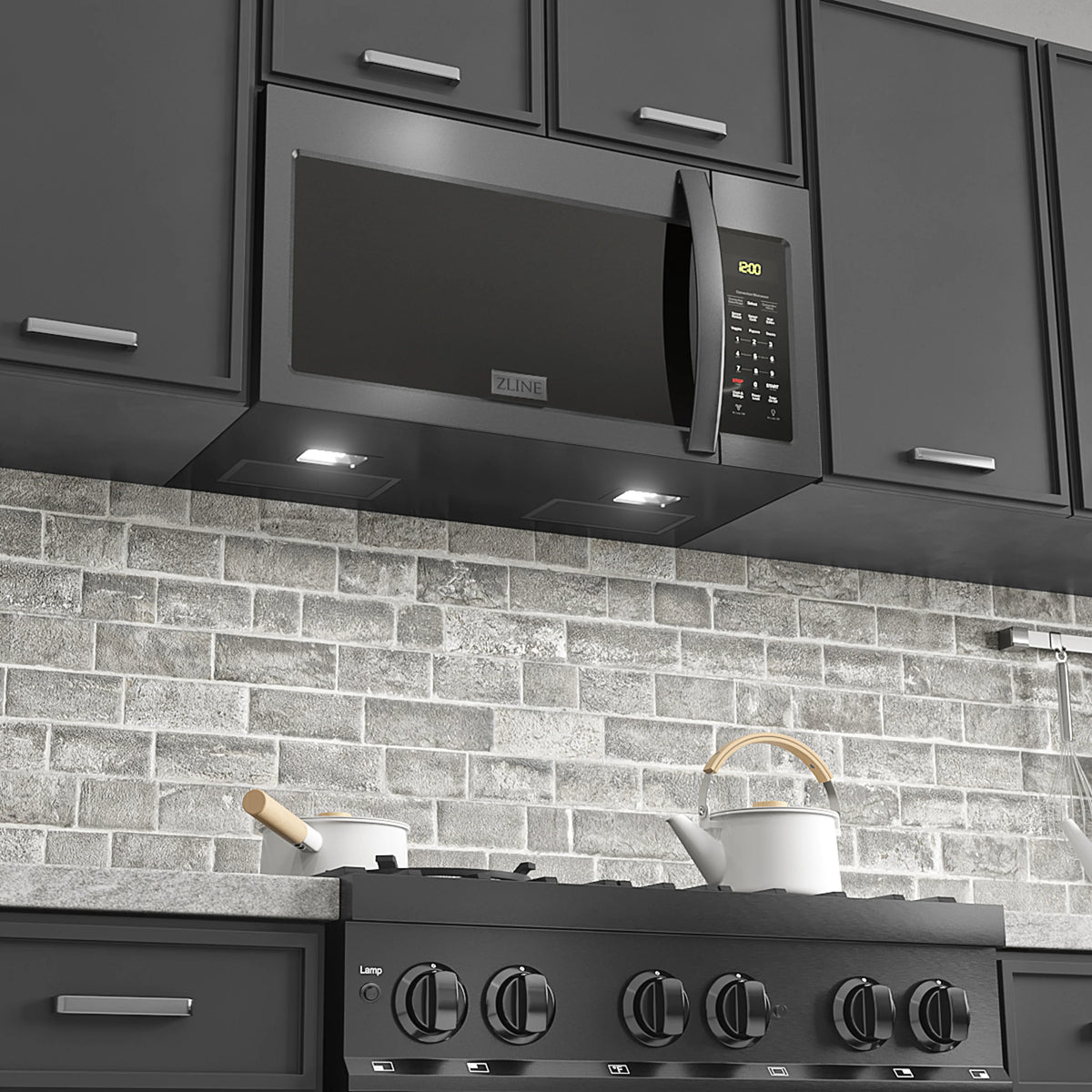 Over-the-range microwave oven, black stainless steel with keypad and digital display