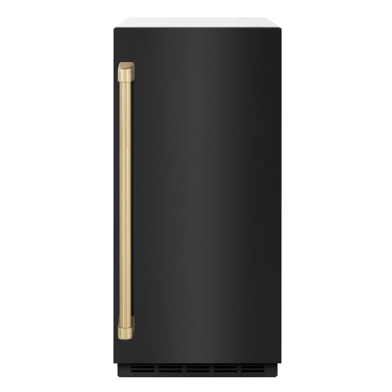 ZLINE Autograph Edition 15-Inch Touchstone Clear Cube Ice Maker with Drain Pump in Black Stainless Steel and Champagne Bronze Handle (ICCDZ-BS-15-CB)