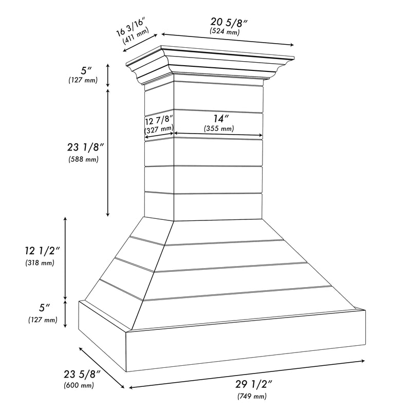 ZLINE 30-Inch Wooden Wall Mount Range Hood in Rustic Shiplap Bright White Finish with Stainless Steel Accents (365WW-30)