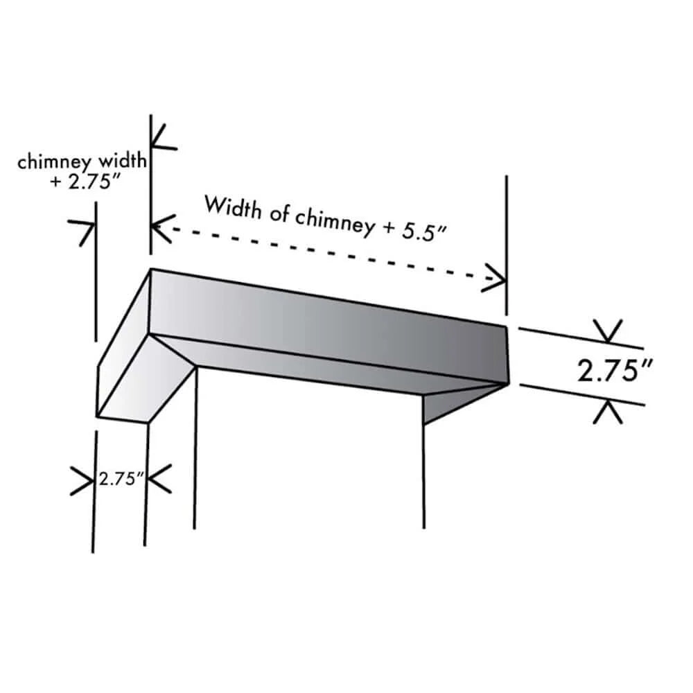Vented crown molding profile dimension diagram with labeled chimney width and heights