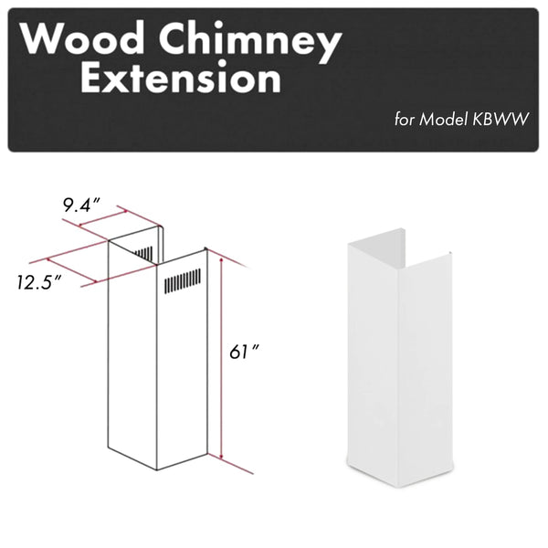 ZLINE 61-Inch Smooth Bright White Wooden Chimney Extension for Ceilings up to 12 ft. (KBWW-E)