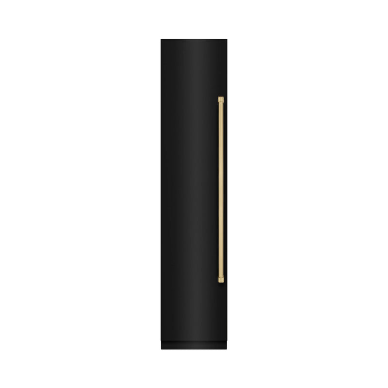 ZLINE Autograph Edition 18-Inch 8.6 Cu. Ft. Left Hinge Column Freezer in Black Stainless Steel with Graphite Gray Interior and Champagne Bronze Accents (RCFVLZ-BS-18-CB)