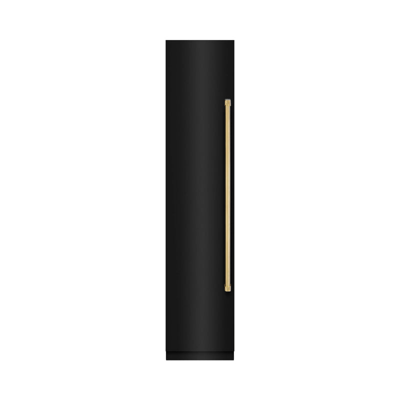 ZLINE Autograph Edition 18-Inch 8.6 Cu. Ft. Left Hinge Column Freezer in Black Stainless Steel with Graphite Gray Interior and Polished Gold Accents (RCFVLZ-BS-18-G)