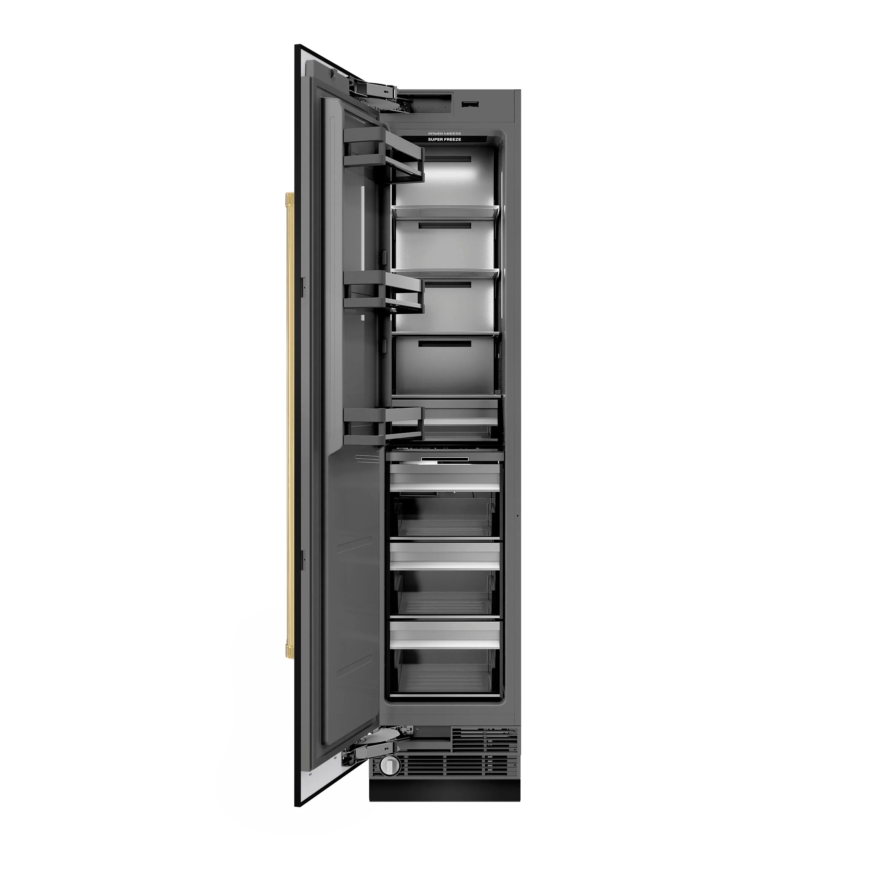 ZLINE column refrigerator interior with shelving and black door frame
