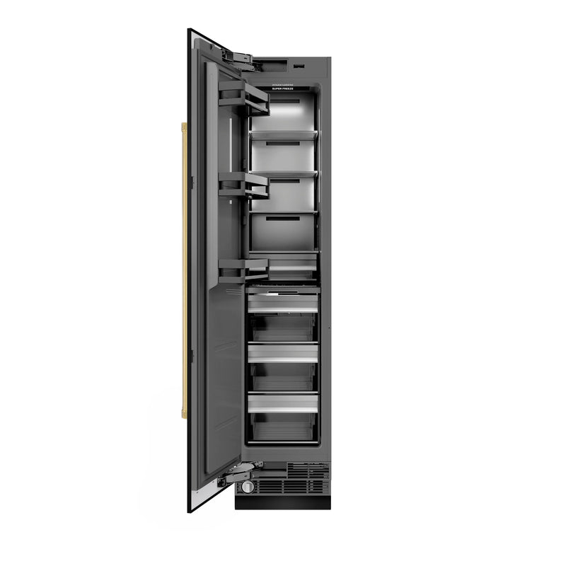 ZLINE Autograph Edition 18-Inch 8.6 Cu. Ft. Left Hinge Column Freezer in Black Stainless Steel with Graphite Gray Interior and Polished Gold Accents (RCFVLZ-BS-18-G)