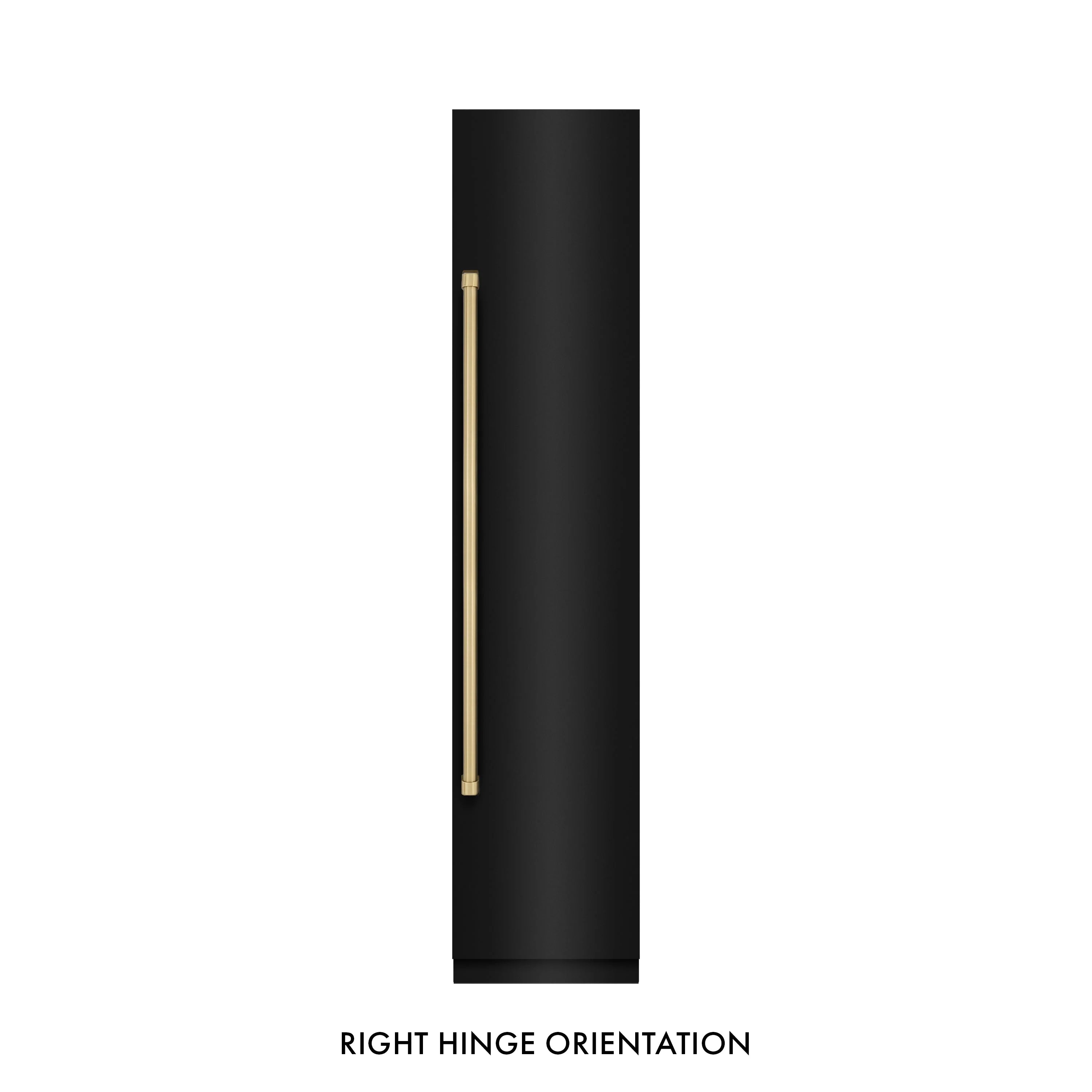 Right hinge orientation freezer door with champagne bronze vertical handle