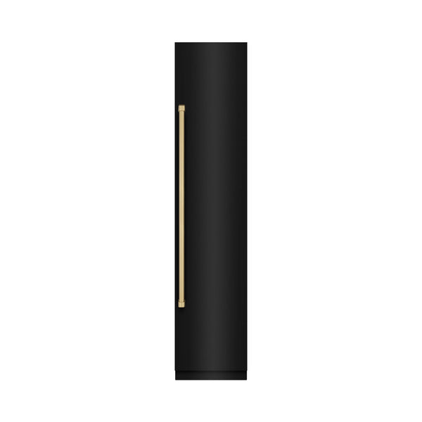 ZLINE Autograph Edition 18-Inch 8.6 Cu. Ft. Right Hinge Column Freezer in Black Stainless Steel with Graphite Gray Interior and Champagne Bronze Accents (RCFVRZ-BS-18-CB)