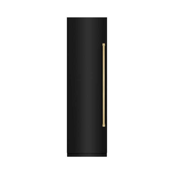 ZLINE Autograph Edition 24-Inch 12.4 Cu. Ft. Column Freezer in Black Stainless Steel with Graphite Gray Interior and Champagne Bronze Accents (RCFVZ-BS-24-CB)