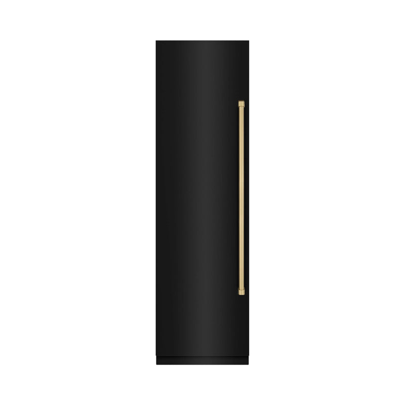 ZLINE Autograph Edition 24-Inch 12.4 Cu. Ft. Column Freezer in Black Stainless Steel with Graphite Gray Interior and Champagne Bronze Accents (RCFVZ-BS-24-CB)