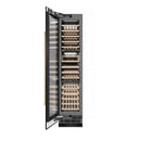 ZLINE Autograph Edition 18-Inch 9.0 Cu. Ft. Triple Zone 68 Bottle Left Hinge Column Wine Cooler in Black Stainless Steel with Champagne Bronze Accents (RCWVLZ-BS-18-CB)