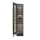 ZLINE Autograph Edition 18-Inch 9.0 Cu. Ft. Triple Zone 68 Bottle Left Hinge Column Wine Cooler in Black Stainless Steel with Polished Gold Accents (RCWVLZ-BS-18-G)