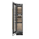 ZLINE Autograph Edition 18-Inch 9.0 Cu. Ft. Triple Zone 68 Bottle Left Hinge Column Wine Cooler in Black Stainless Steel with Polished Gold Accents (RCWVLZ-BS-18-G)