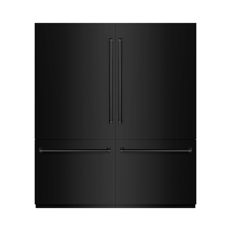ZLINE 72-Inch 39.6 cu. ft. French Door Built-In Bottom Freezer Refrigerator with Water Dispensers and Ice Makers in Black Stainless Steel with Graphite Gray Interior (GRBIT-BS-72)