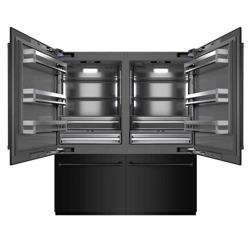 ZLINE 72-Inch 39.6 cu. ft. French Door Built-In Bottom Freezer Refrigerator with Water Dispensers and Ice Makers in Black Stainless Steel with Graphite Gray Interior (GRBIT-BS-72)