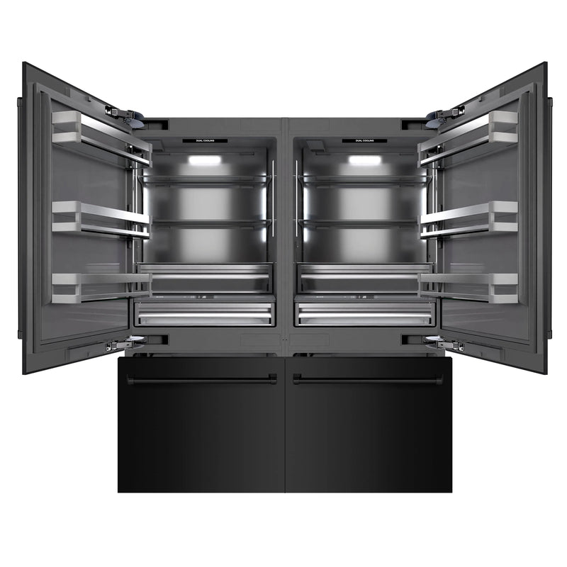 ZLINE 72-Inch 39.6 cu. ft. French Door Built-In Bottom Freezer Refrigerator with Water Dispensers and Ice Makers in Black Stainless Steel with Graphite Gray Interior (GRBIT-BS-72)