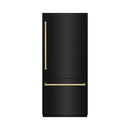 ZLINE Autograph Edition 36-Inch 19.8 cu. ft. Built-In Bottom Freezer Refrigerator with Water Dispenser and Ice Maker in Black Stainless Steel with Graphite Gray Interior and Polished Gold Accents (GRBITZ-BS-36-G)