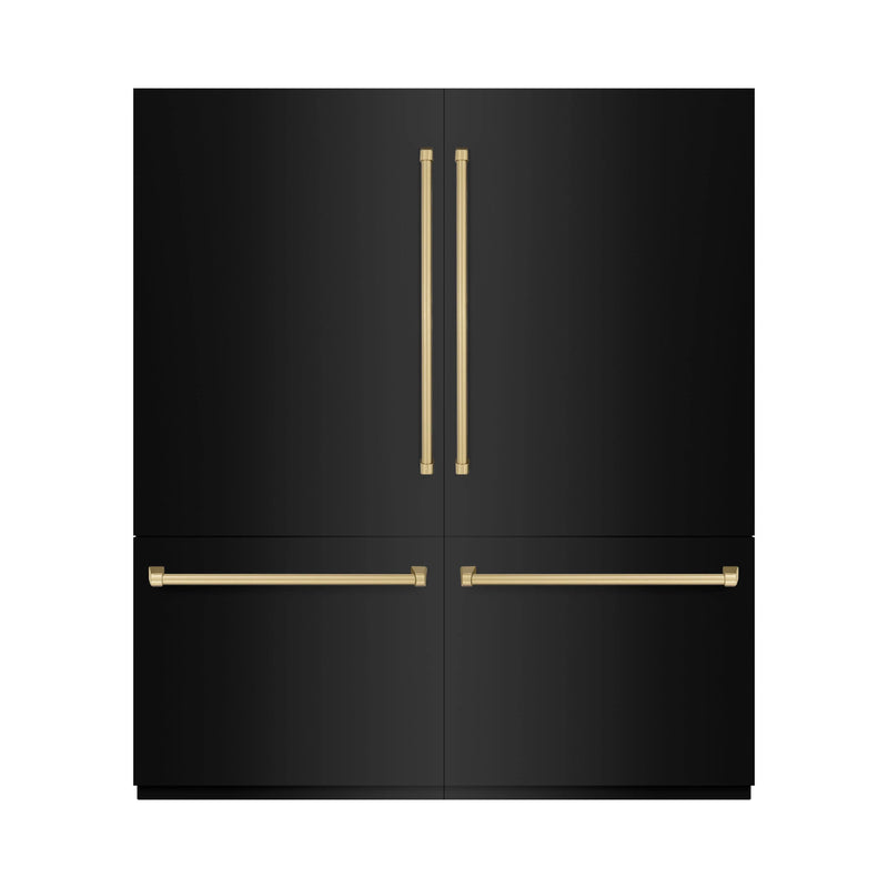ZLINE Autograph Edition 72-Inch 39.6 cu. ft. French Door Built-In Bottom Freezer Refrigerator with Water Dispensers and Ice Makers in Black Stainless Steel with Graphite Gray Interior and Champagne Bronze Accents (GRBITZ-BS-72-CB)