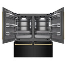 ZLINE Autograph Edition 72-Inch 39.6 cu. ft. French Door Built-In Bottom Freezer Refrigerator with Water Dispensers and Ice Makers in Black Stainless Steel with Graphite Gray Interior and Champagne Bronze Accents (GRBITZ-BS-72-CB)