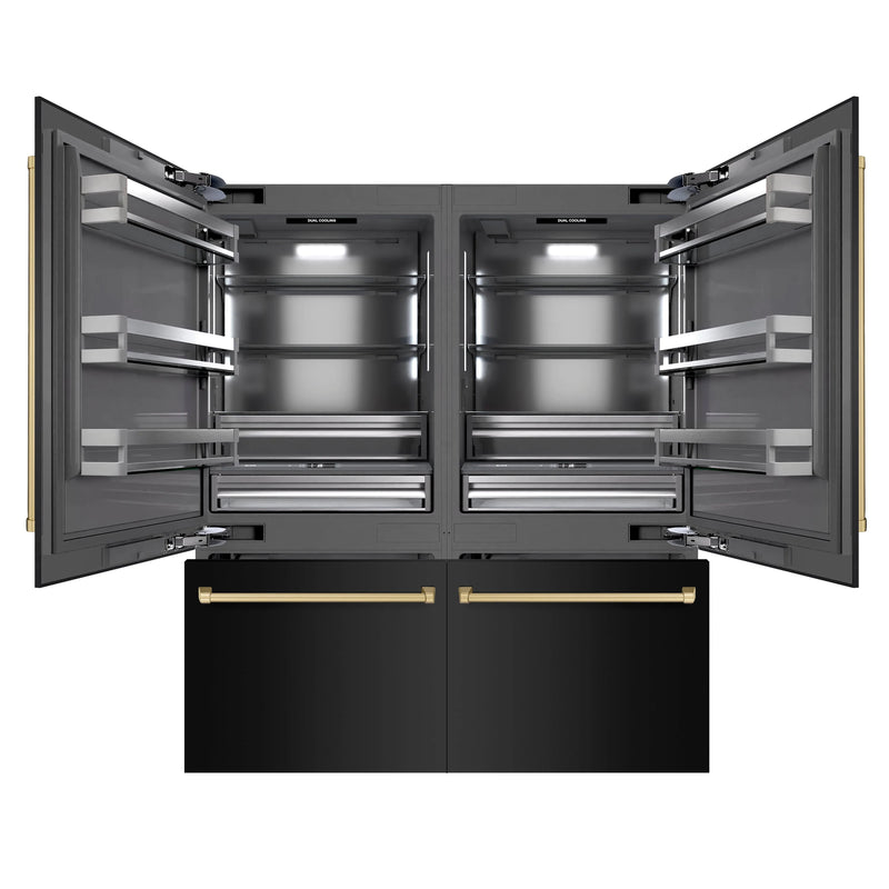 ZLINE Autograph Edition 72-Inch 39.6 cu. ft. French Door Built-In Bottom Freezer Refrigerator with Water Dispensers and Ice Makers in Black Stainless Steel with Graphite Gray Interior and Champagne Bronze Accents (GRBITZ-BS-72-CB)