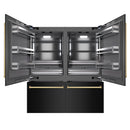 ZLINE Autograph Edition 72-Inch 39.6 cu. ft. French Door Built-In Bottom Freezer Refrigerator with Water Dispensers and Ice Makers in Black Stainless Steel with Graphite Gray Interior and Polished Gold Accents (GRBITZ-BS-72-G)