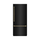 ZLINE Autograph 36-Inch Black Stainless Steel Built-In Refrigerator w/ Gray Interior & Bronze Helix Handles (GRBITZ-BS36-KCB)